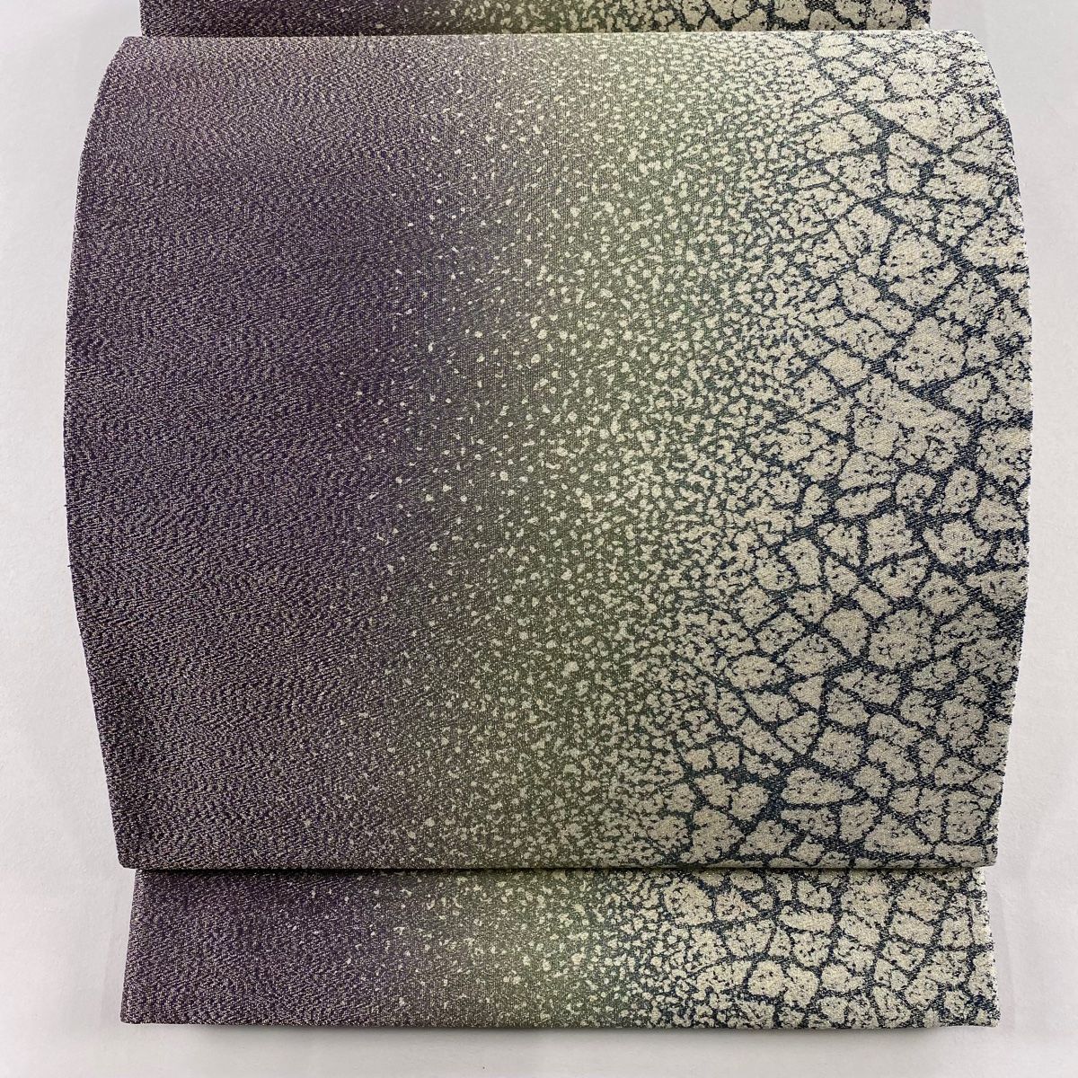 袋帯 秀品 幾何学 金通し 灰緑 全通 正絹