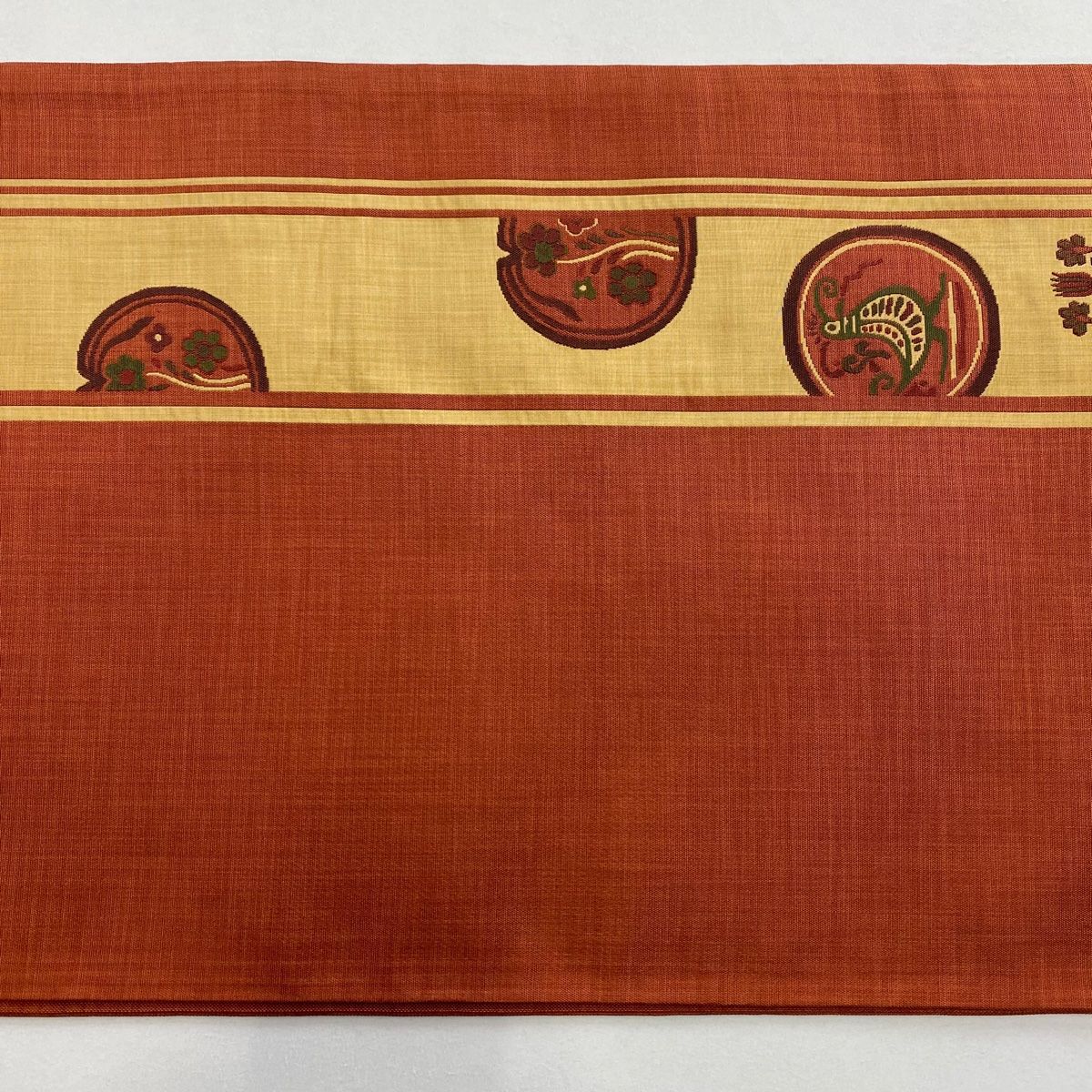  袋帯 秀品 木屋太 落款 鳥 草花 赤茶 六通 正絹 袋帯 帯