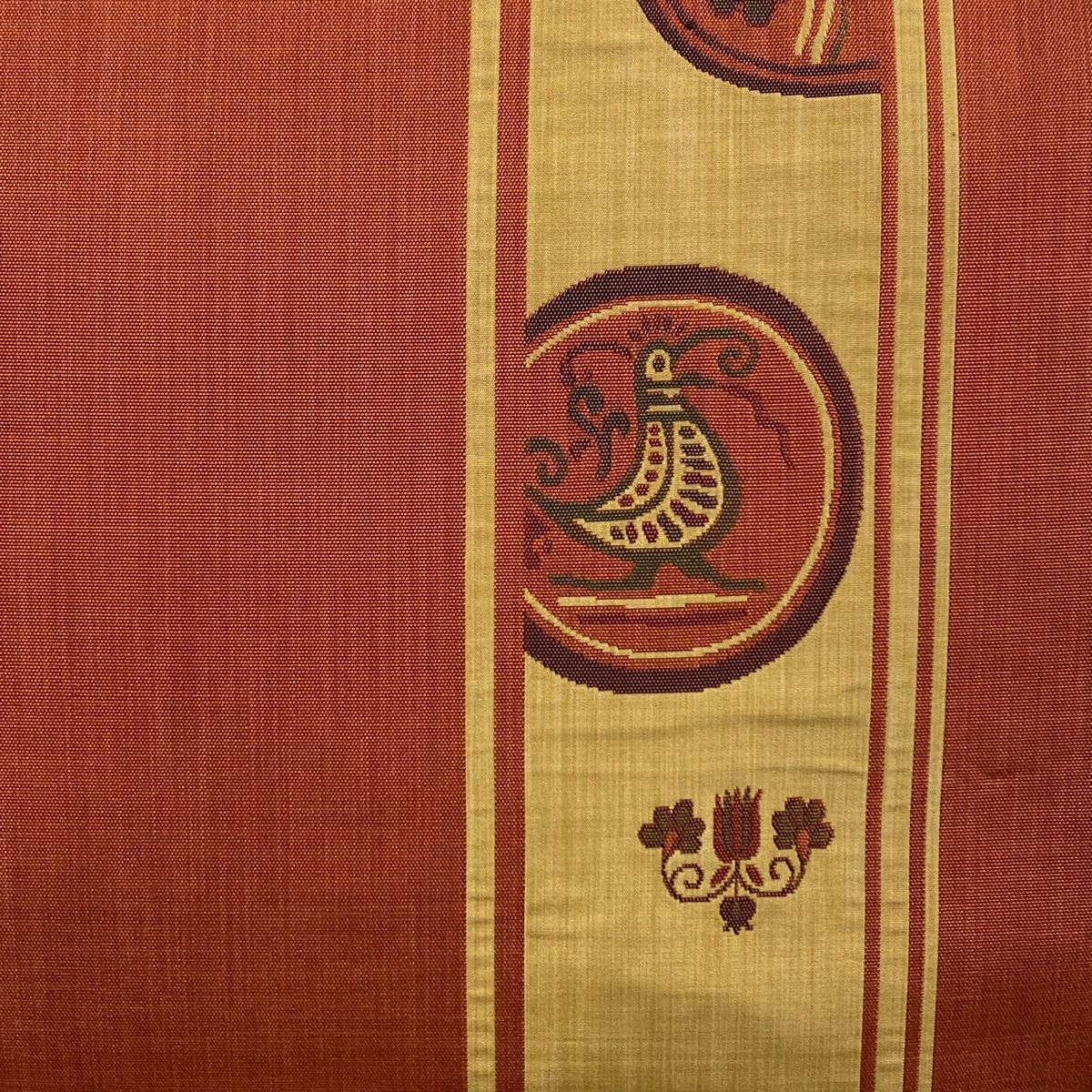 袋帯 秀品 木屋太 落款 鳥 草花 赤茶 六通 正絹