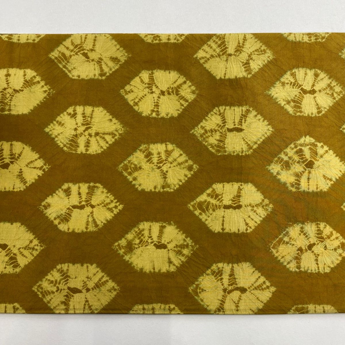  袋帯 秀品 幾何学 絞り 黄土色 全通 正絹 袋帯 帯