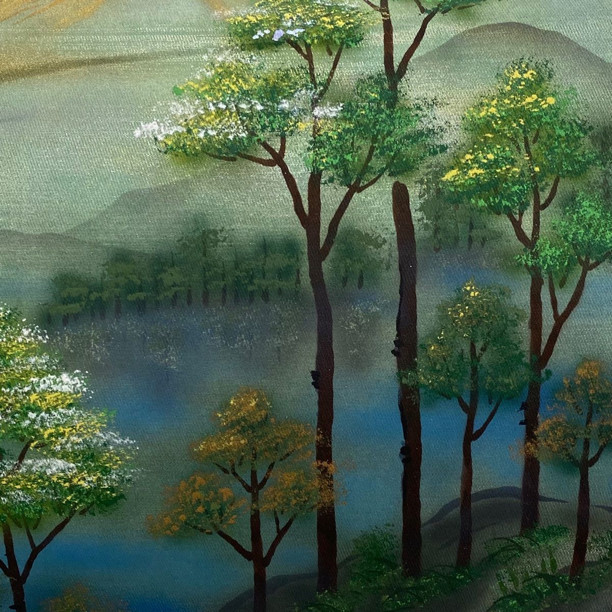 袋帯 秀品 風景 樹木 箔 緑 お太鼓柄 正絹