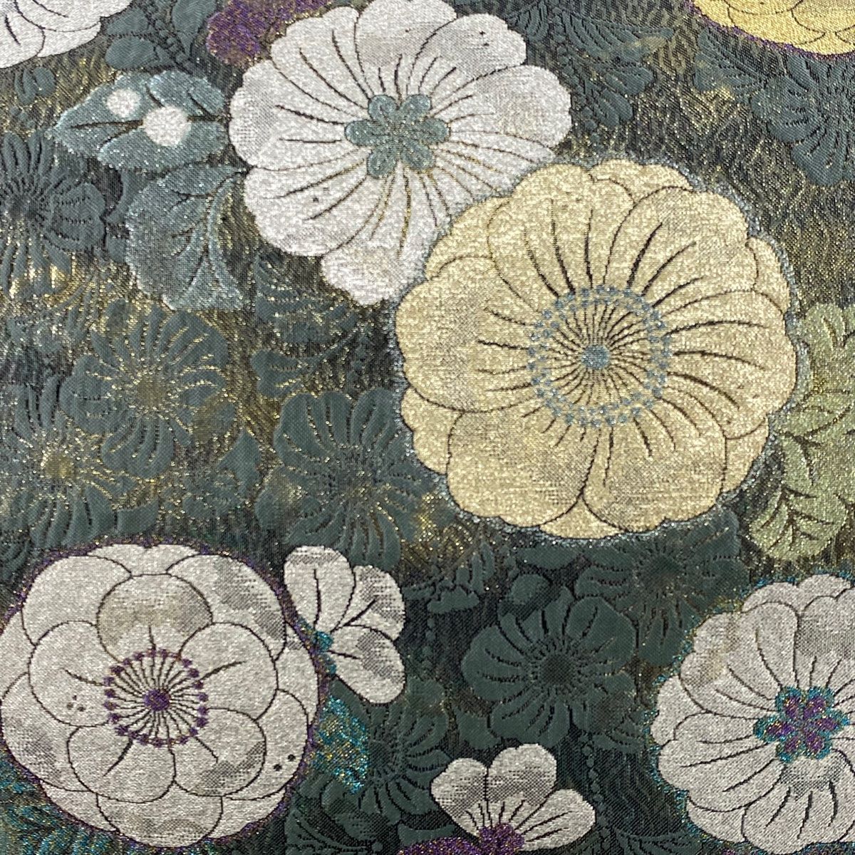 正絹 六通袋帯 やまと【麻の葉 花々】No2829