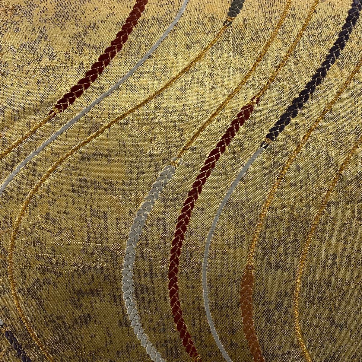 袋帯 秀品 証紙 組紐 葉柄 箔 金糸 金色 六通 正絹