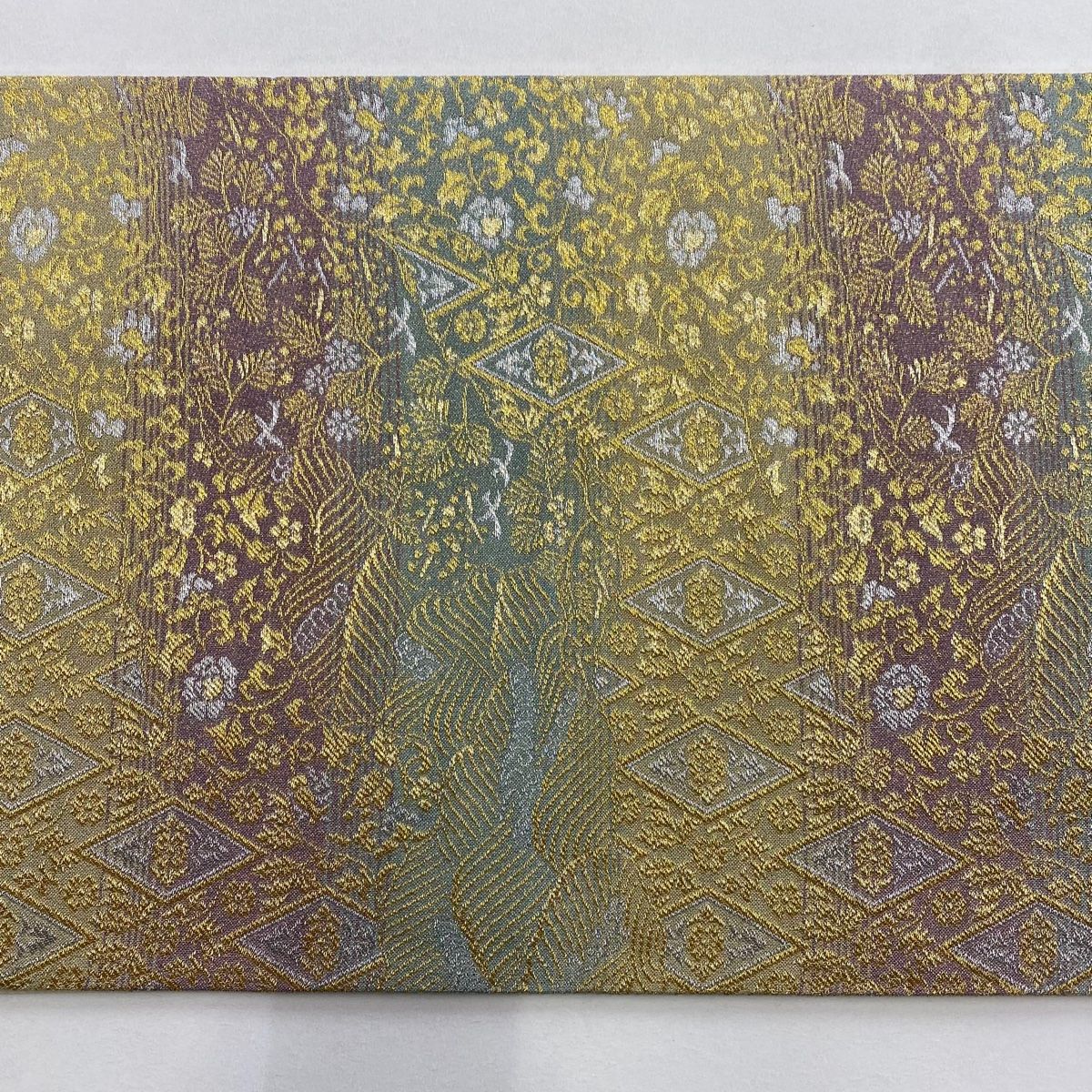  袋帯 秀品 菱 花鳥 金銀糸 薄緑 六通 正絹 袋帯 帯