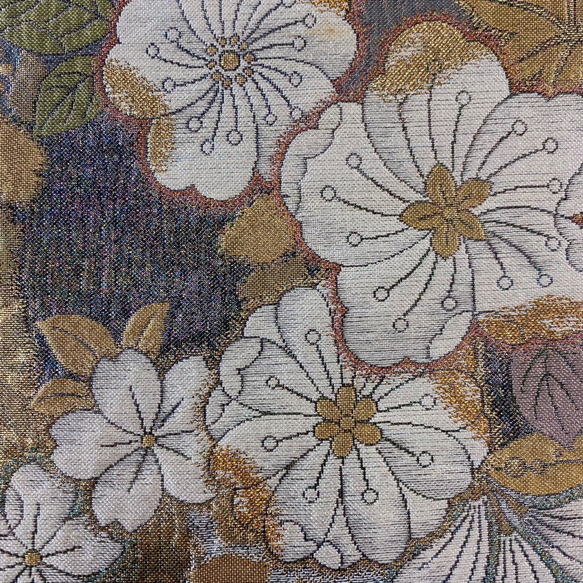 袋帯 秀品 辻が花柄 金糸 箔 灰色 六通 正絹