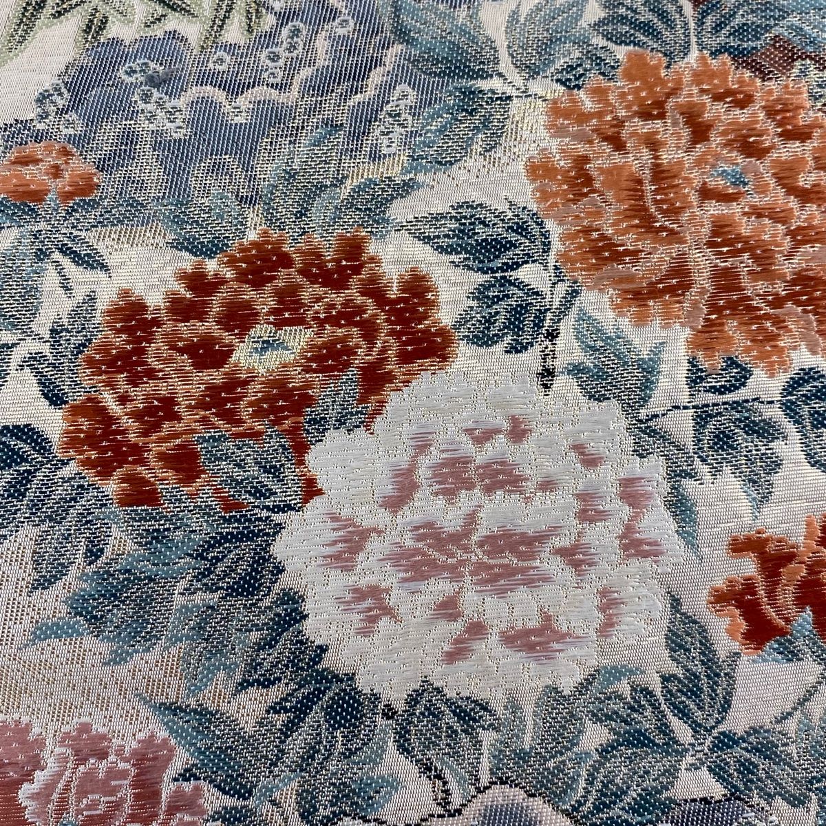 袋帯 秀品 草花 鳥 金糸 箔 金色 六通 正絹