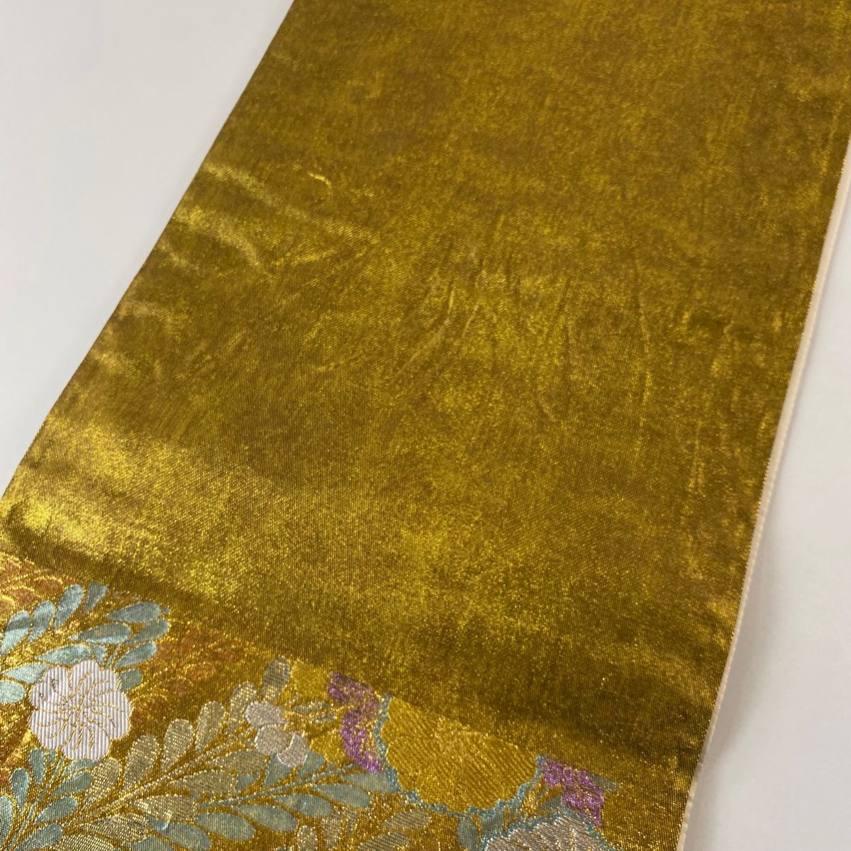  袋帯 秀品 辻が花柄 金銀糸 箔 金色 六通 正絹 袋帯 帯