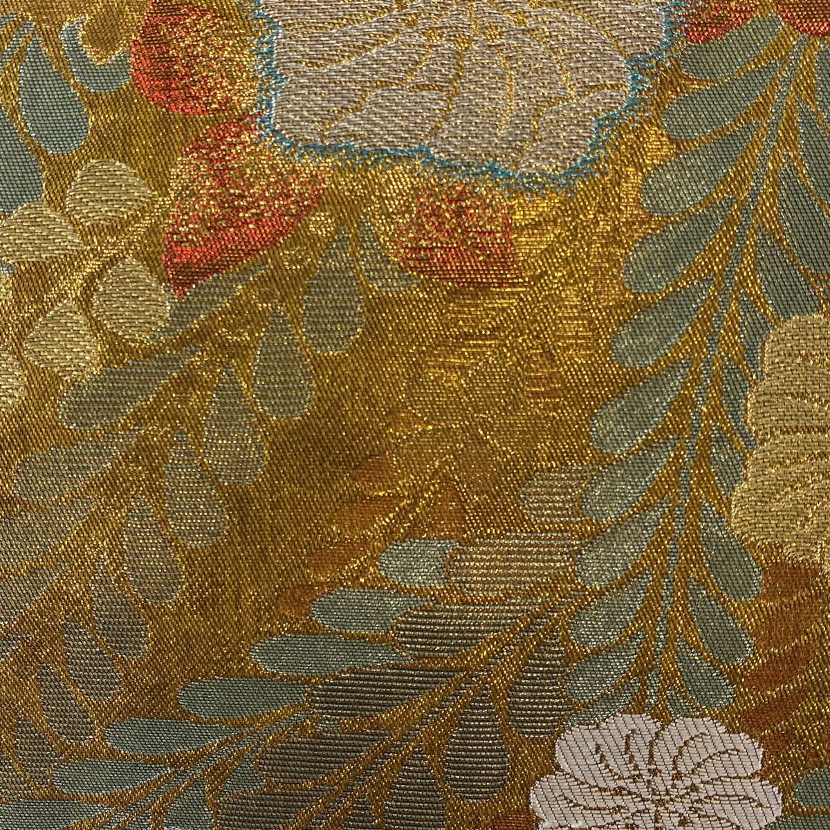 袋帯 秀品 辻が花柄 金銀糸 箔 金色 六通 正絹