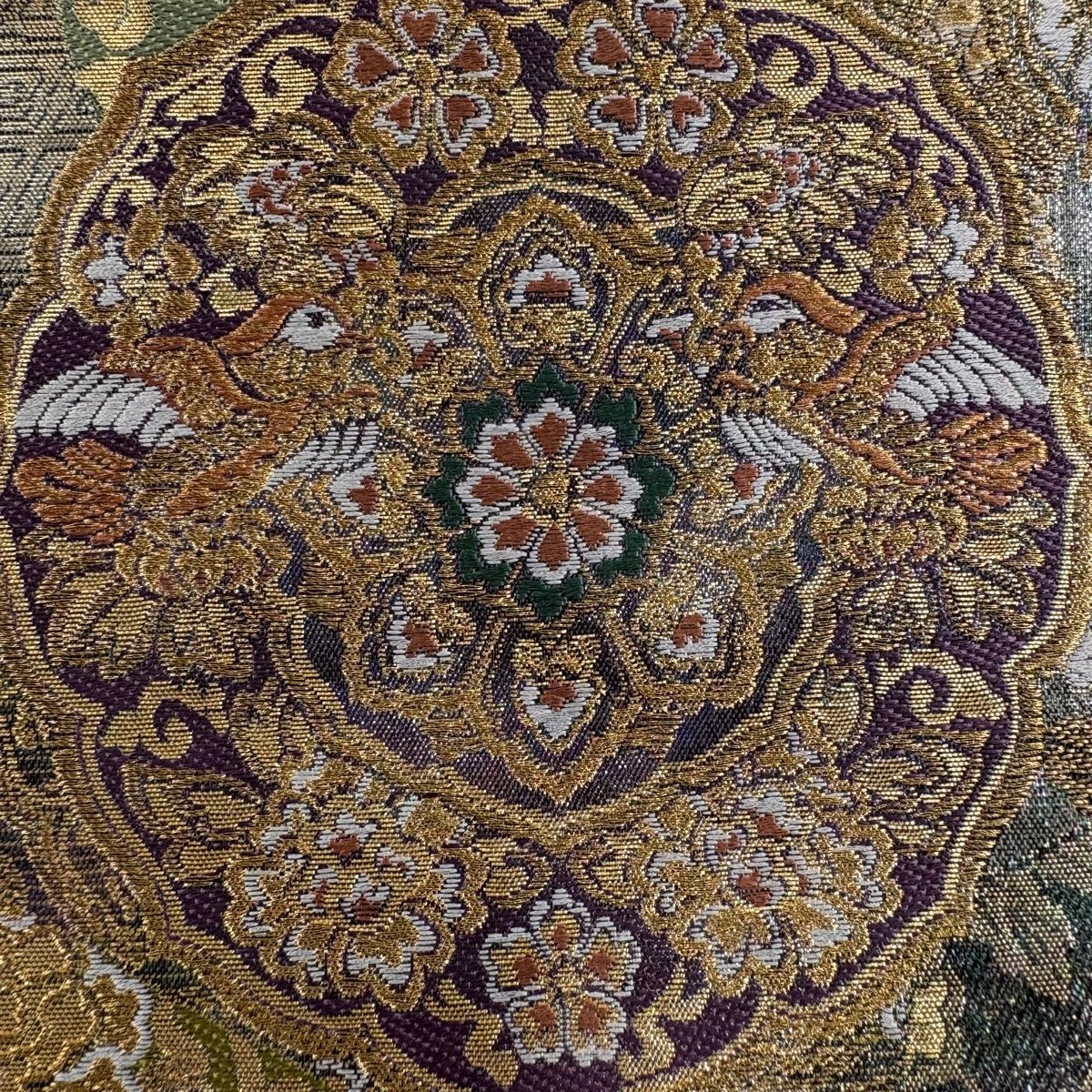 袋帯 秀品 華文 立涌 金糸 箔 青紫 六通 正絹