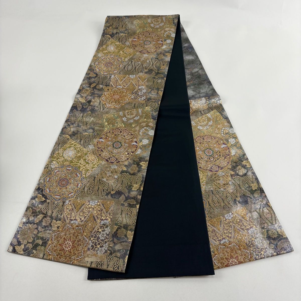  袋帯 秀品 華文 立涌 金糸 箔 青紫 六通 正絹 袋帯 帯