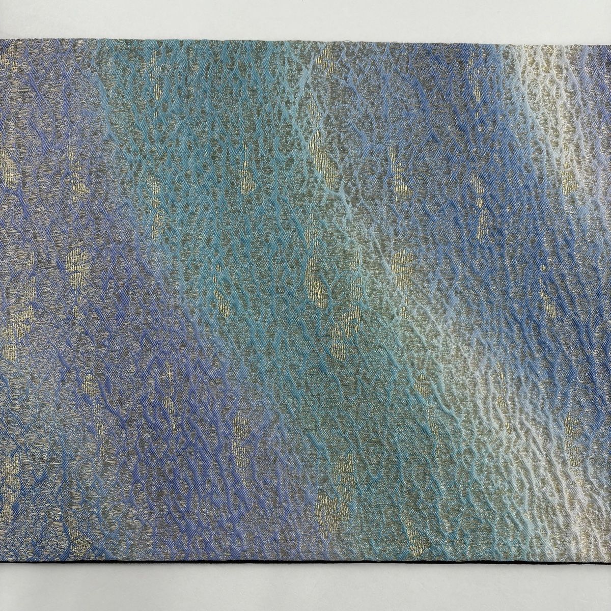  袋帯 秀品 幾何学模様 金糸 ふくれ織 水色 全通 正絹 袋帯 帯