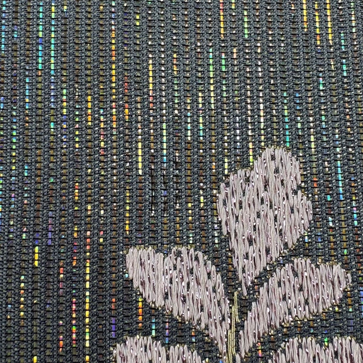  袋帯 秀品 振袖向き 草花 流水 金銀糸 箔 灰色 六通 正絹 袋帯 帯