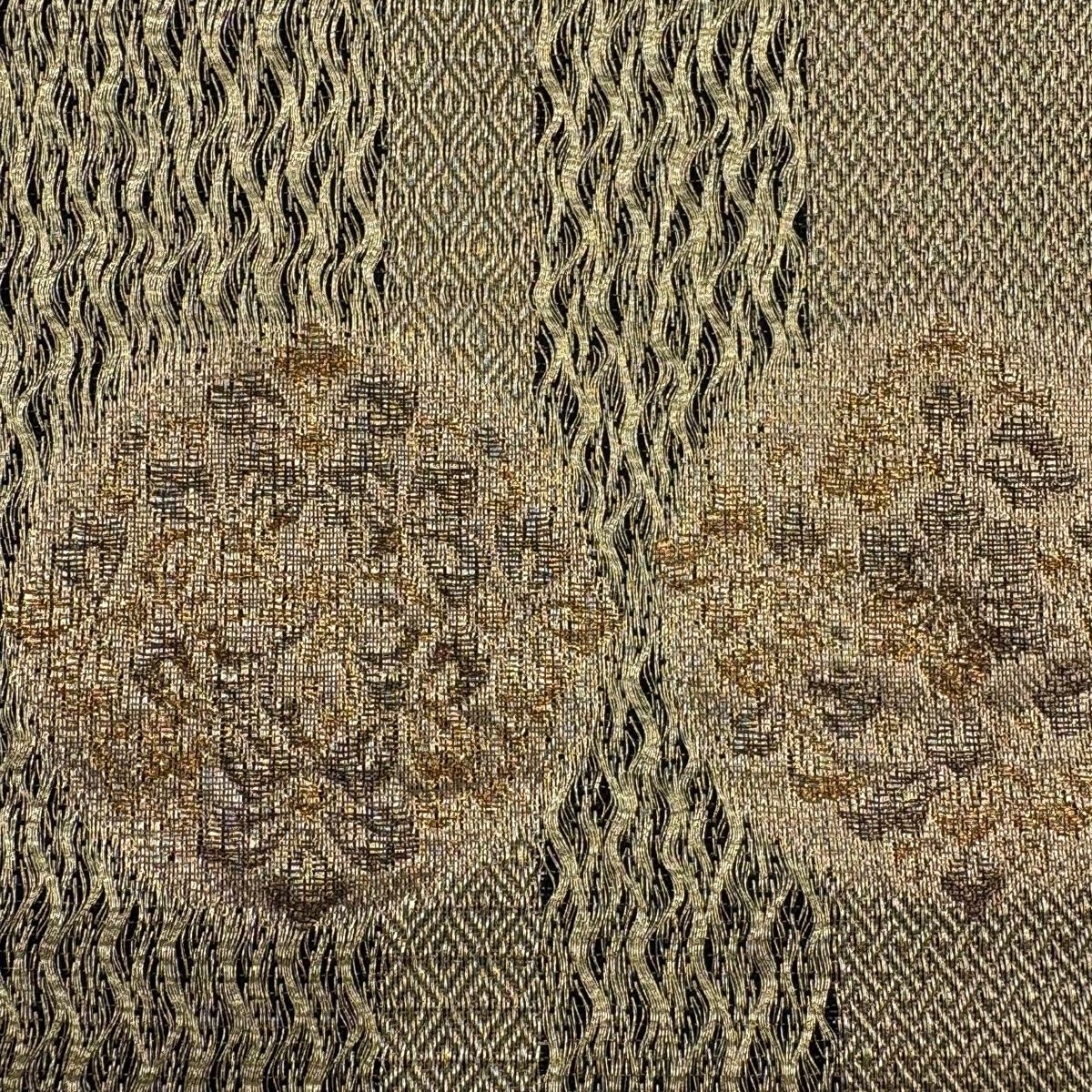 袋帯 秀品 華文 縞模様 金糸 箔 金色 六通 正絹