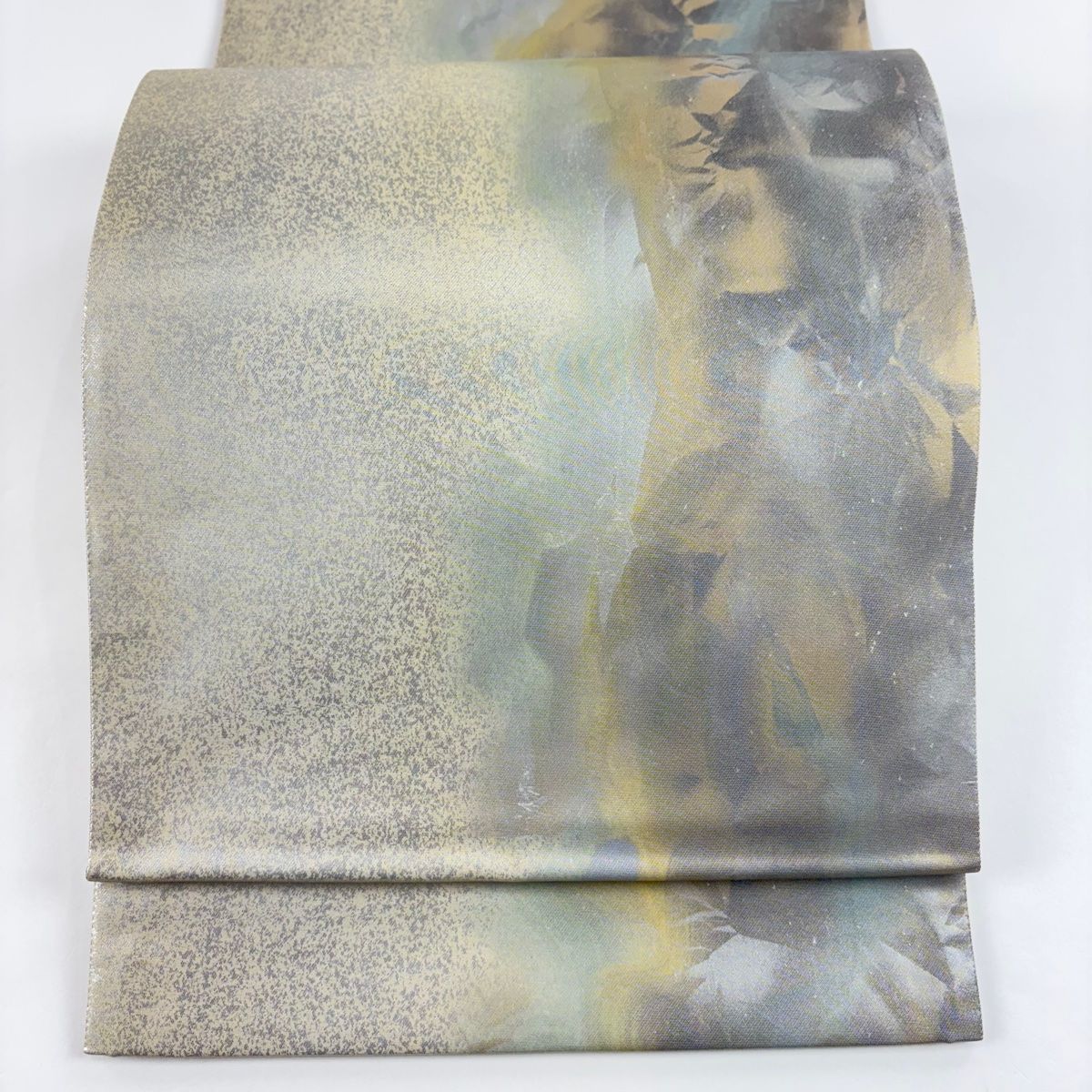 袋帯 秀品 幾何学模様 箔 灰色 六通 正絹