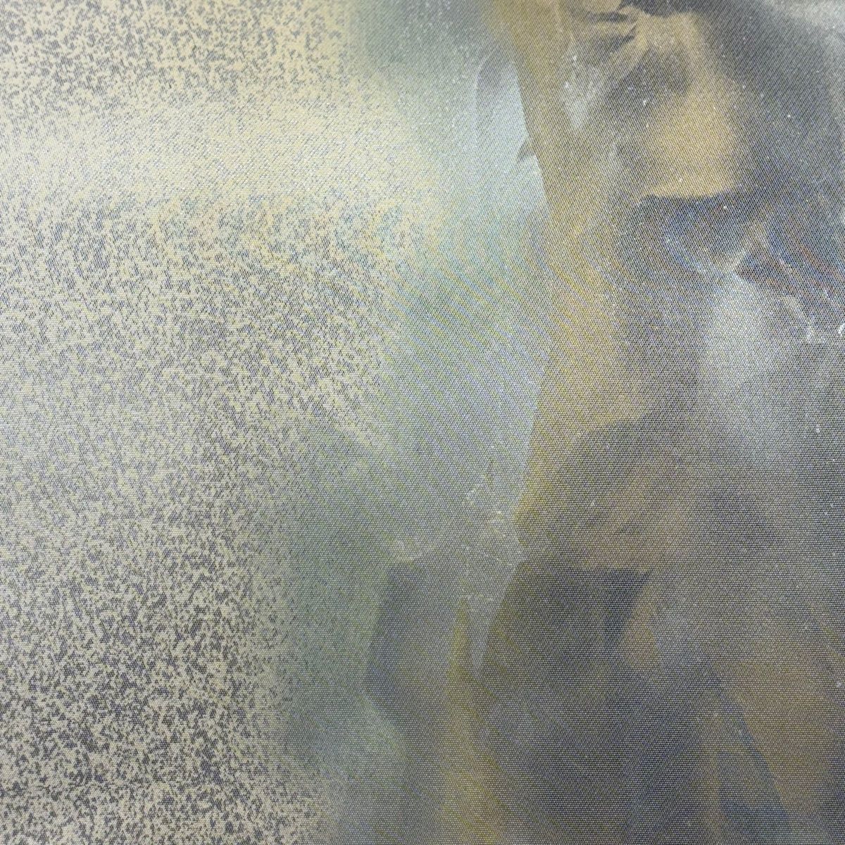 袋帯 秀品 幾何学模様 箔 灰色 六通 正絹