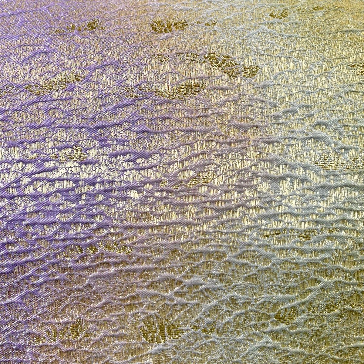 袋帯 秀品 幾何学模様 金銀糸 箔 薄紫 全通 正絹