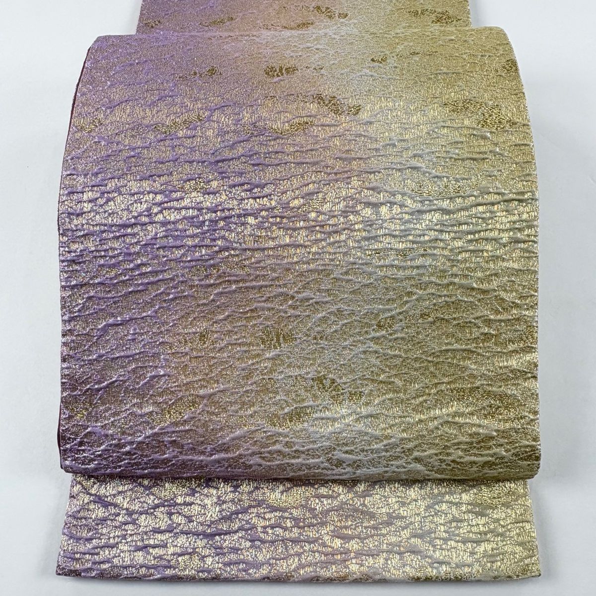 袋帯 秀品 幾何学模様 金銀糸 箔 薄紫 全通 正絹