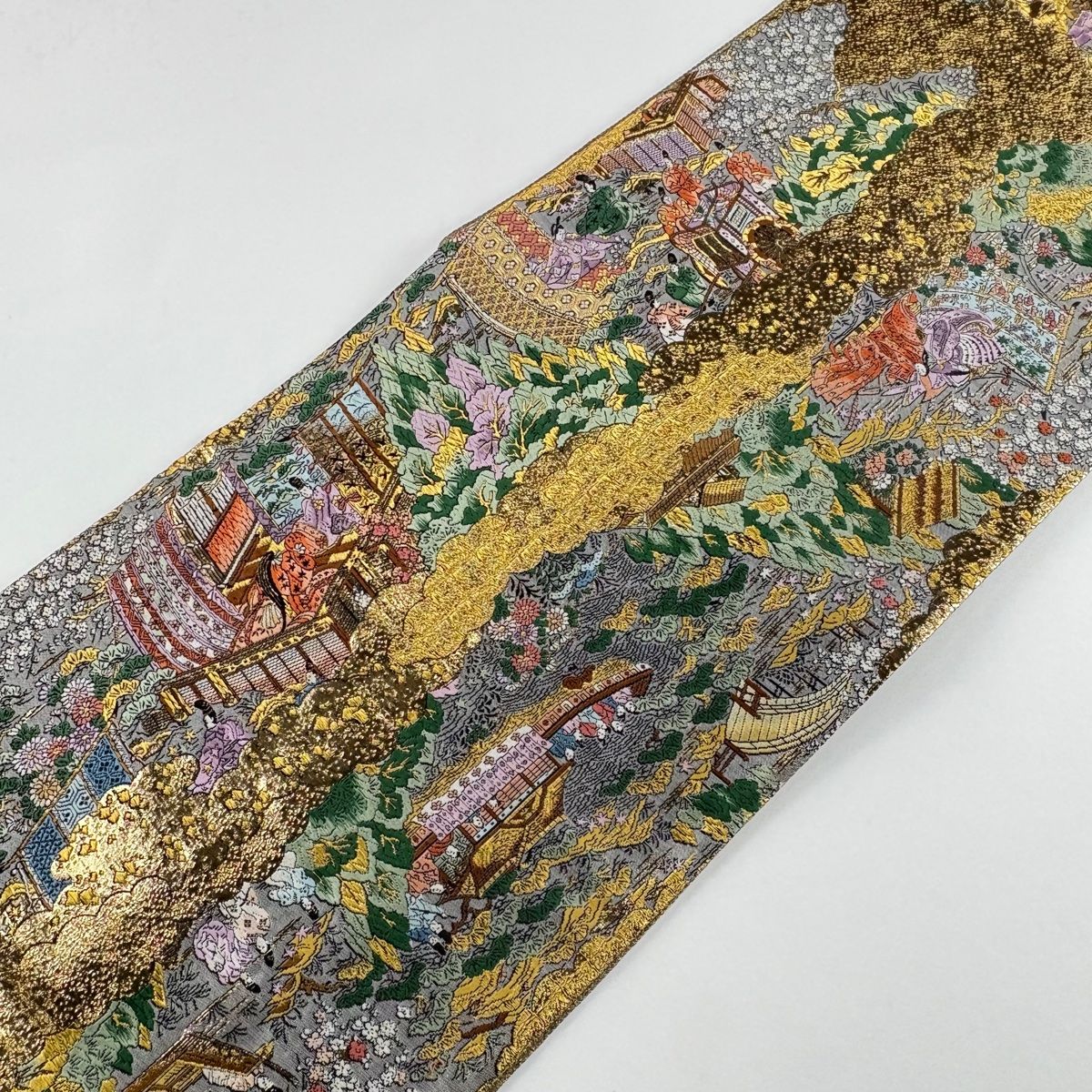 ちゃ様　H2307★ 着物淡雪 ★ 正絹　全通袋帯　京洛時代祭還幸絵巻　24金箔 ちゃ様 H2307☆ 着物淡雪 ☆ 正絹 全通袋帯 京洛時代祭還幸絵巻 24金箔