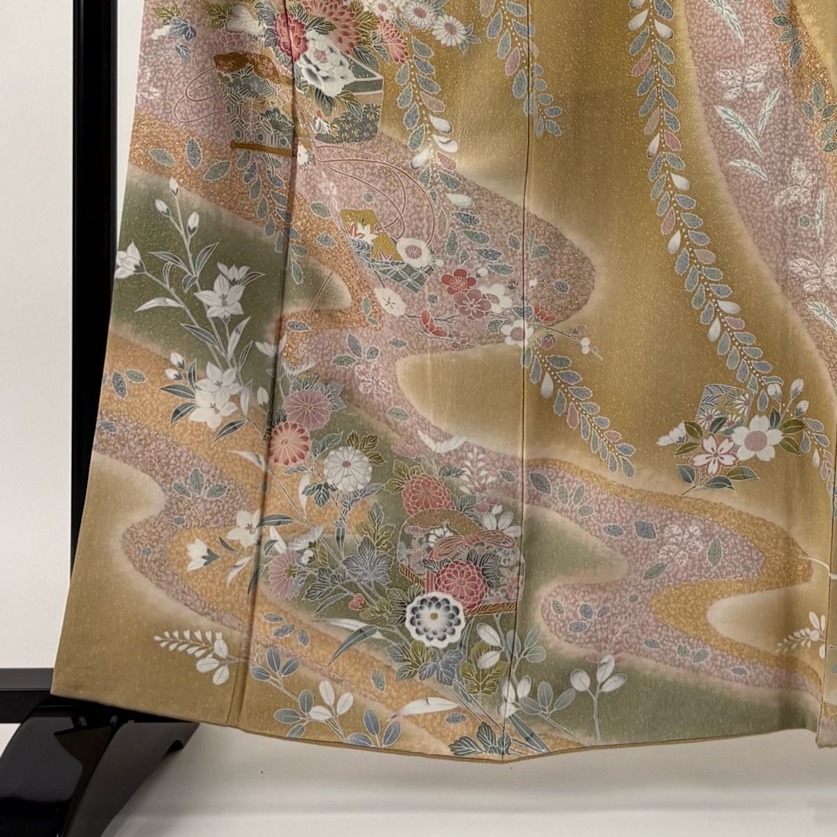 訪問着 袋帯2点セット身丈161cm 裄丈68.5cm L 袷 花 流水 正絹 訪問着 袋帯2点セット身丈161cm 裄丈68.5cm L 袷 花 流水