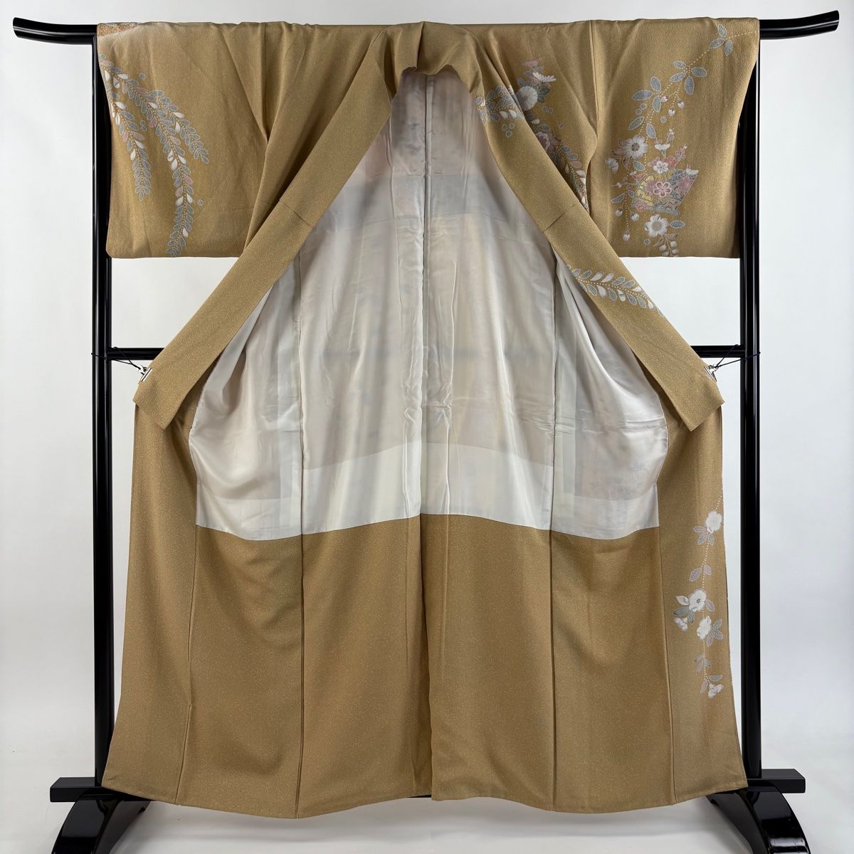 訪問着 身丈161cm 裄丈67cm M 袷 袋帯セット 桧扇 草花 金彩 ぼかし