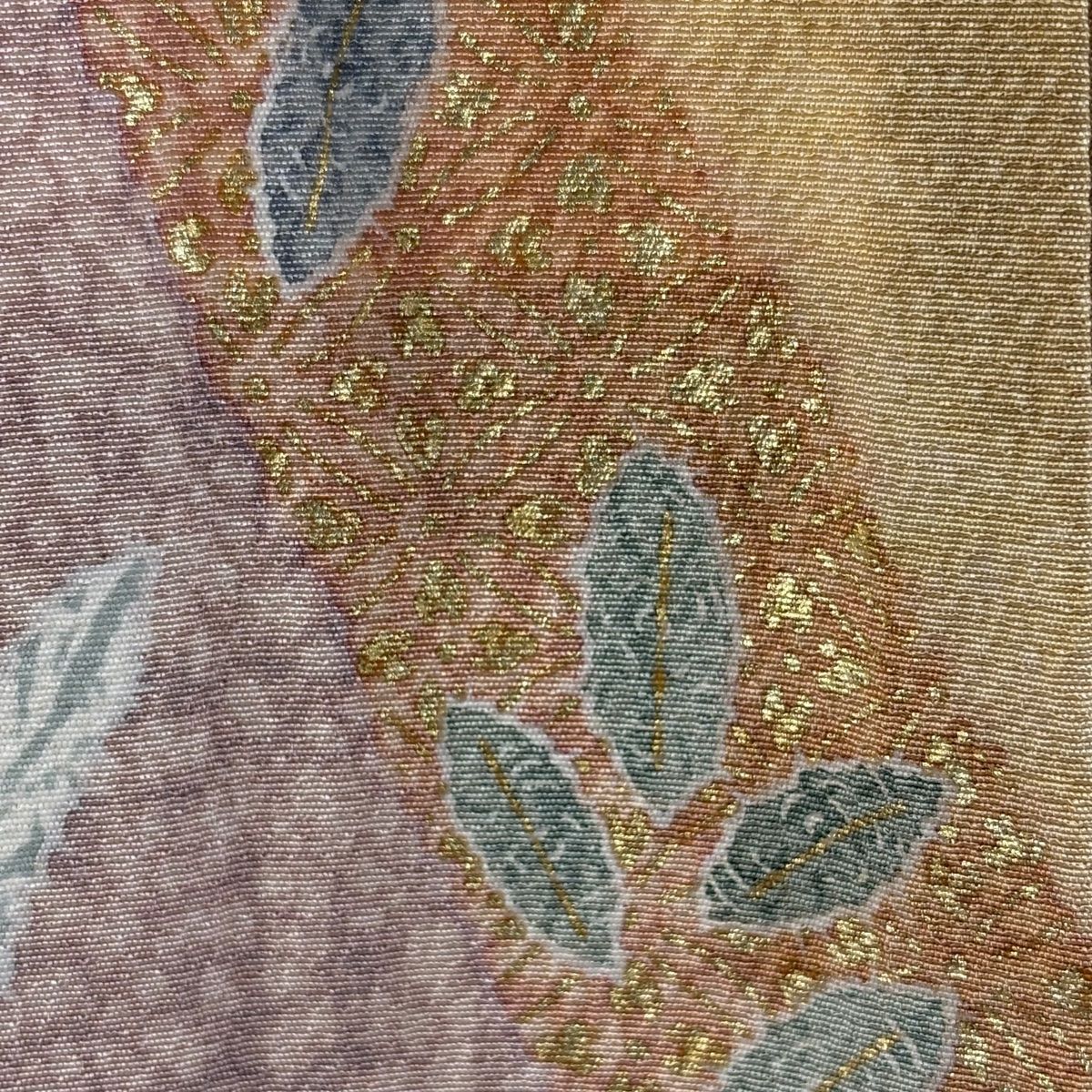  訪問着 身丈161 cm 裄丈67 M 袷 袋帯セット 桧扇 草花 金彩 ぼかし 薄茶色 正絹 訪問着 付け下げ 着物