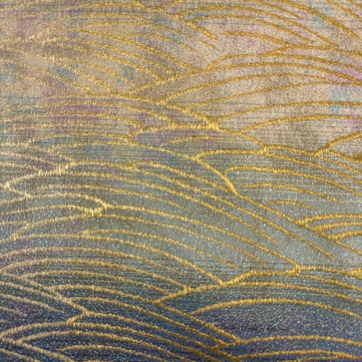  付下げ 身丈169 cm 裄丈70 L 袷 大島紬地 袋帯セット 落款 証紙 風景 樹木 青灰色 正絹 訪問着 付け下げ 着物