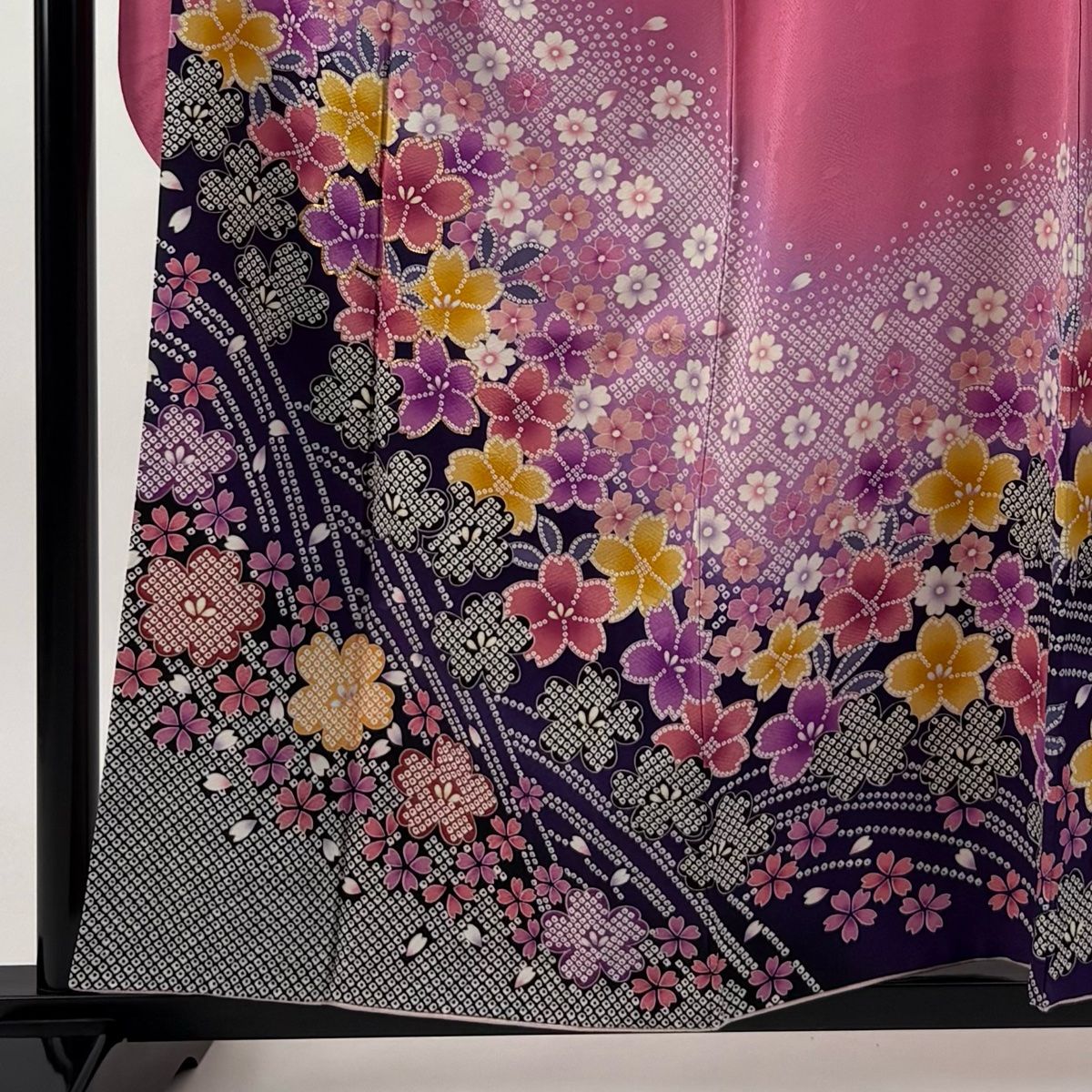 振袖 身丈157 cm 裄丈64 5 M 袷 袋帯フルセット 桜 花びら 金糸 ぼかし ピンク 正絹 秀品