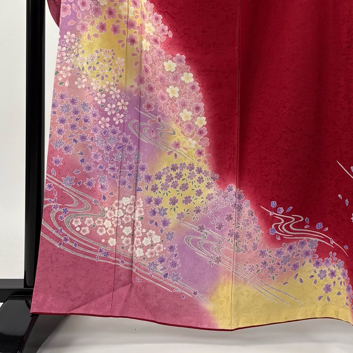 美品】振袖 身丈162.5cm 裄丈67.5cm L 袷 袋帯フルセット 桜 流水 箔