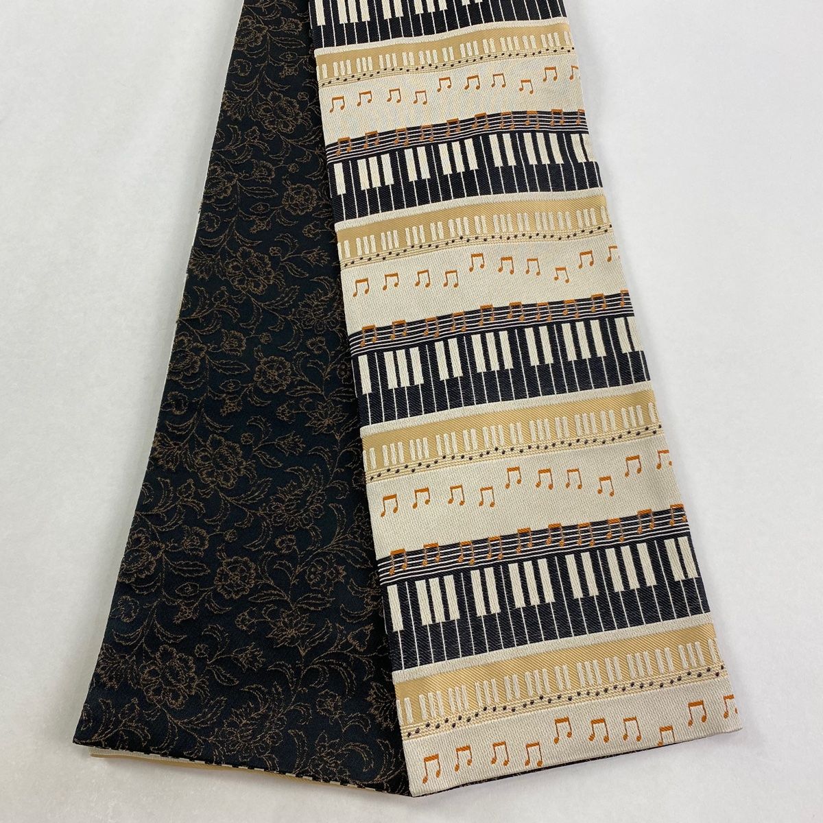 半幅帯 優品 鍵盤 音符 ベージュ 化繊
