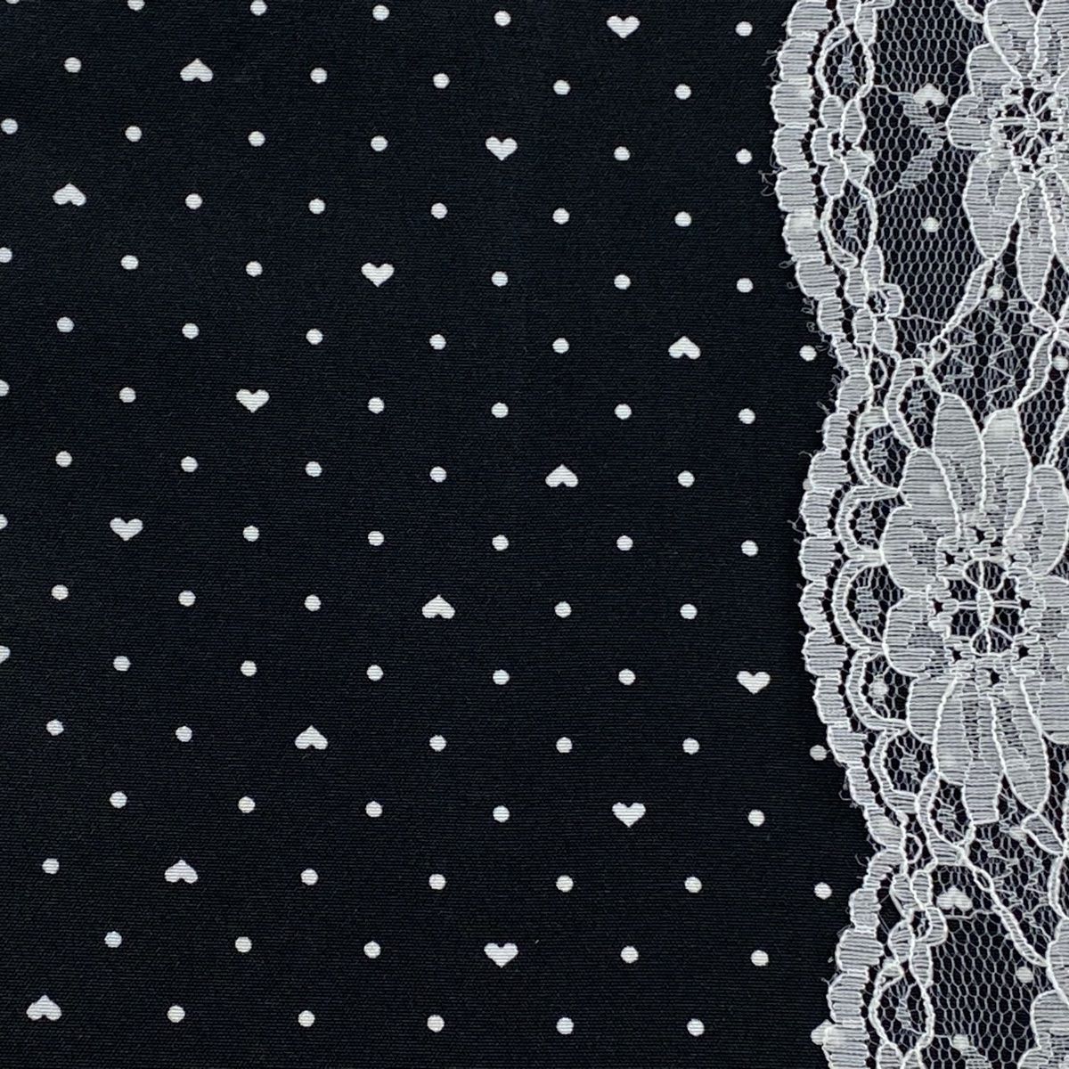 半幅帯 優品 ハート ドット レース 黒 化繊