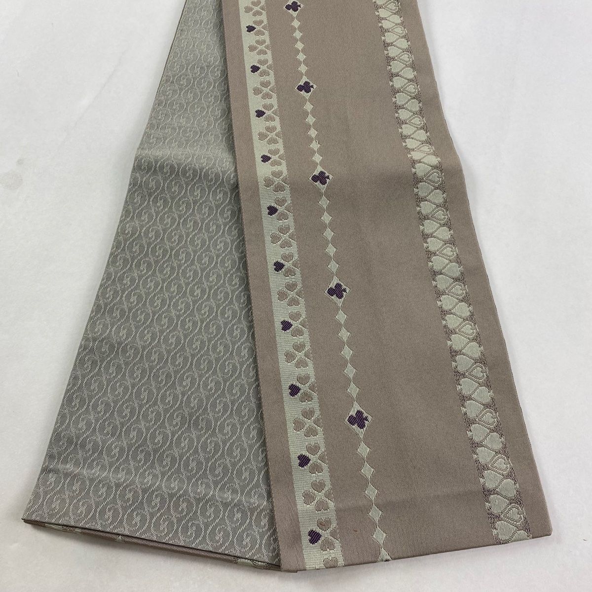 半幅帯 優品 クローバー スペード 灰茶 化繊