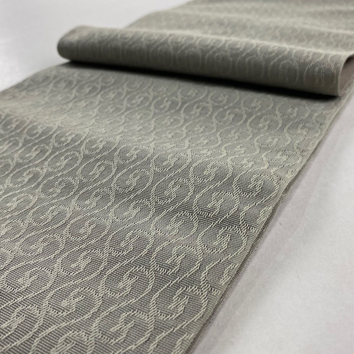  半幅帯 優品 クローバー スペード 灰茶 化繊 半巾 半幅 小袋帯 帯