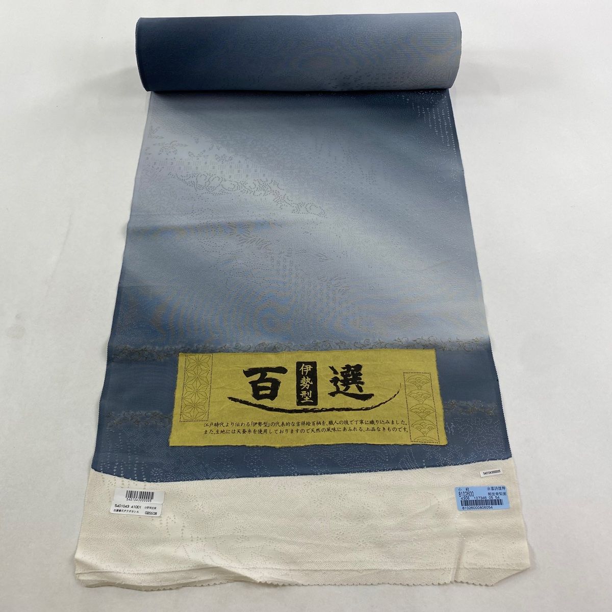 反物 秀品 小紋 道長取り 寄せ柄 ぼかし 青灰色 正絹