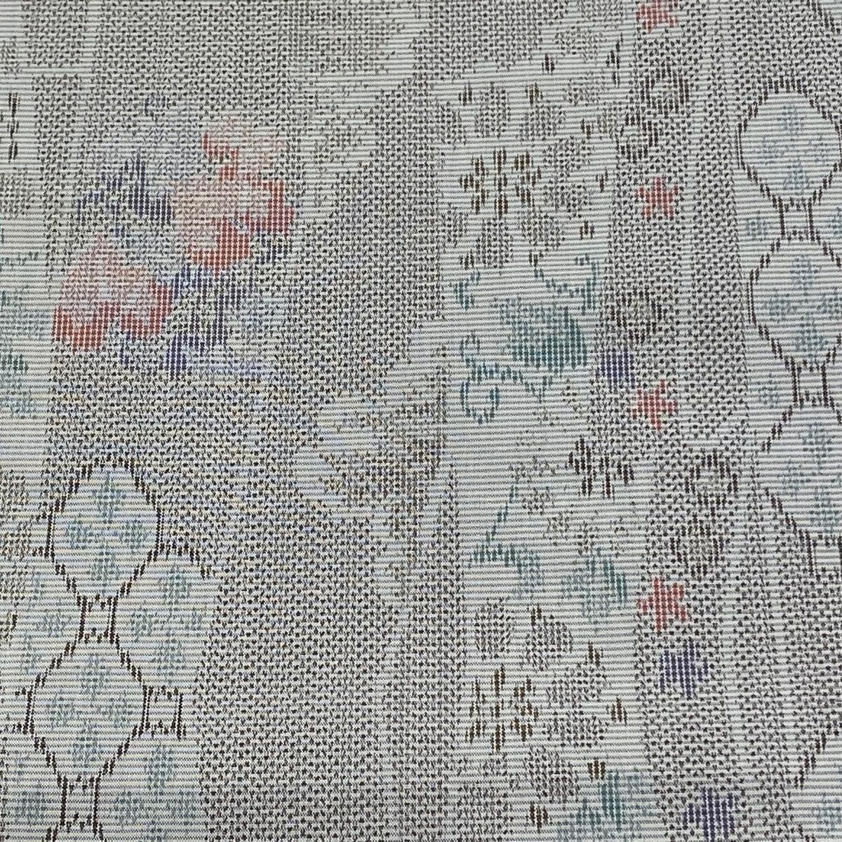 反物 秀品 紬 証紙 花唐草 幾何学 灰茶 正絹