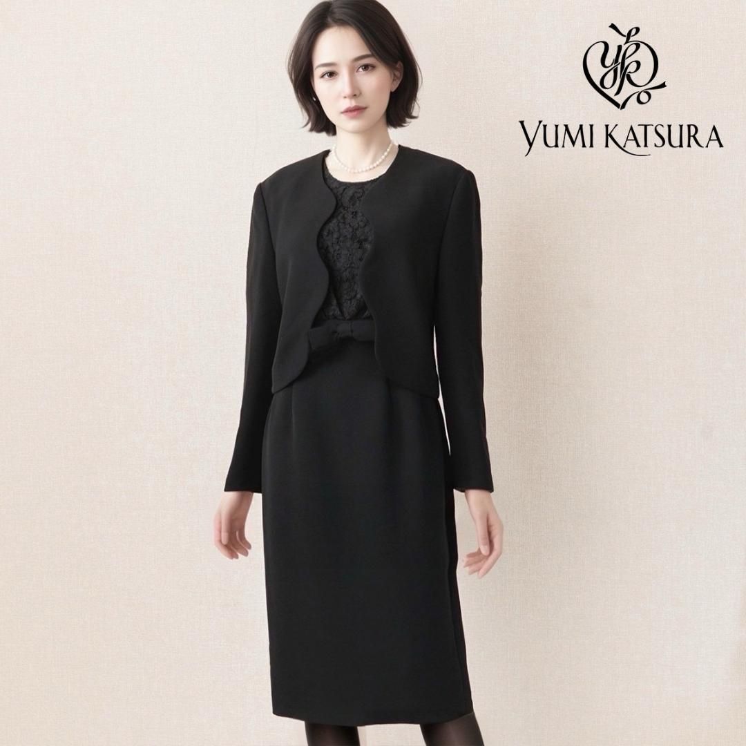 〇当日発送 ユミ カツラ 礼服 9号 黒 優美で上品 リボン付き