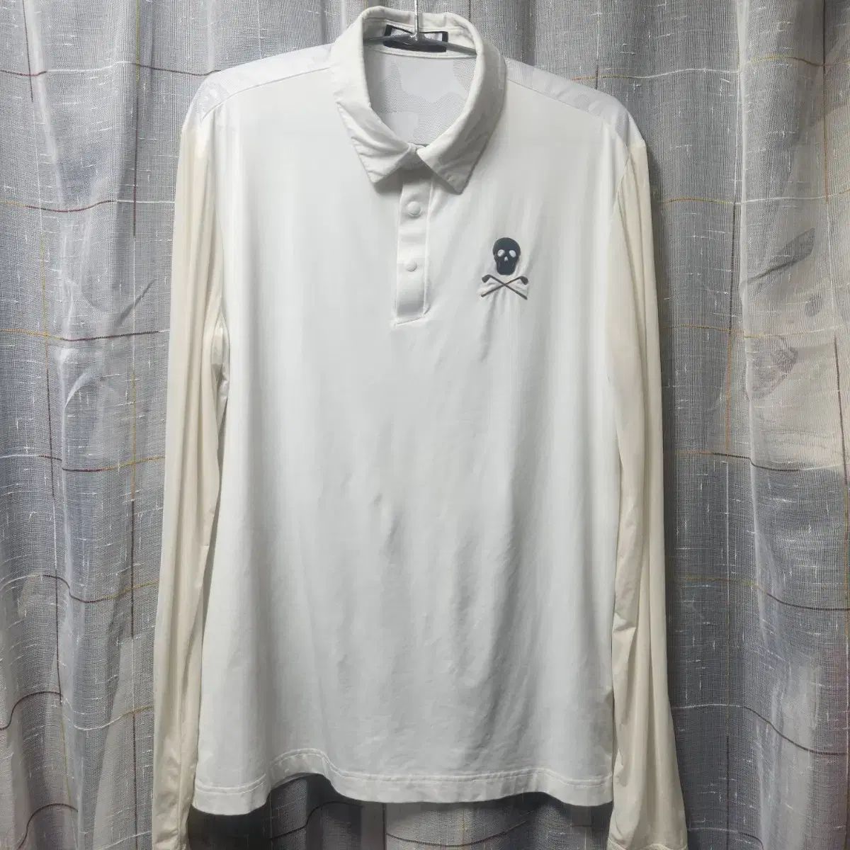 ドクロ ゴルフ 刺繍 白 長袖 Tシャツ M