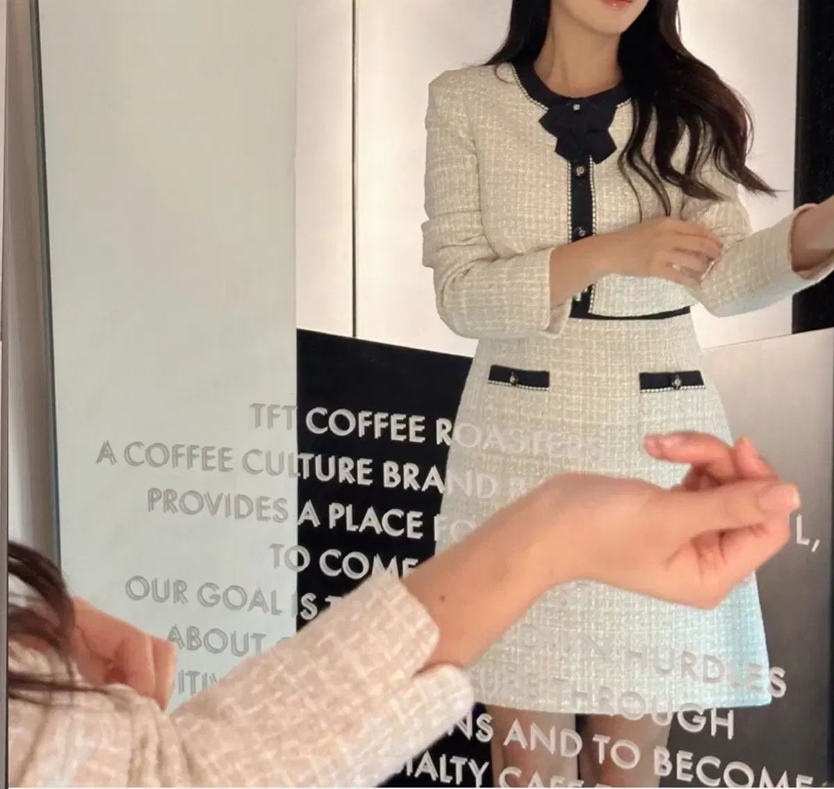  KENNETH LADY ケネスレディー ツイード ONE PIECE ピンク 長袖 七分袖 ミニワンピース