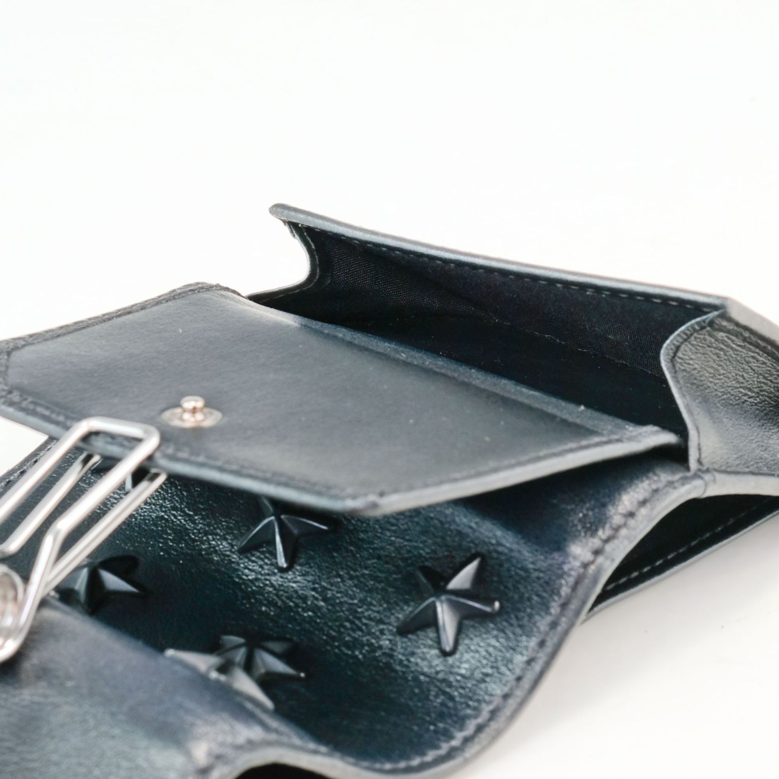 ✨極美品✨ JIMMY CHOO コンパクトウォレット　スタッズ　ブラック JIMMY CHOO ジミーチュウ スタースタッズ コンパクトジップウォレット