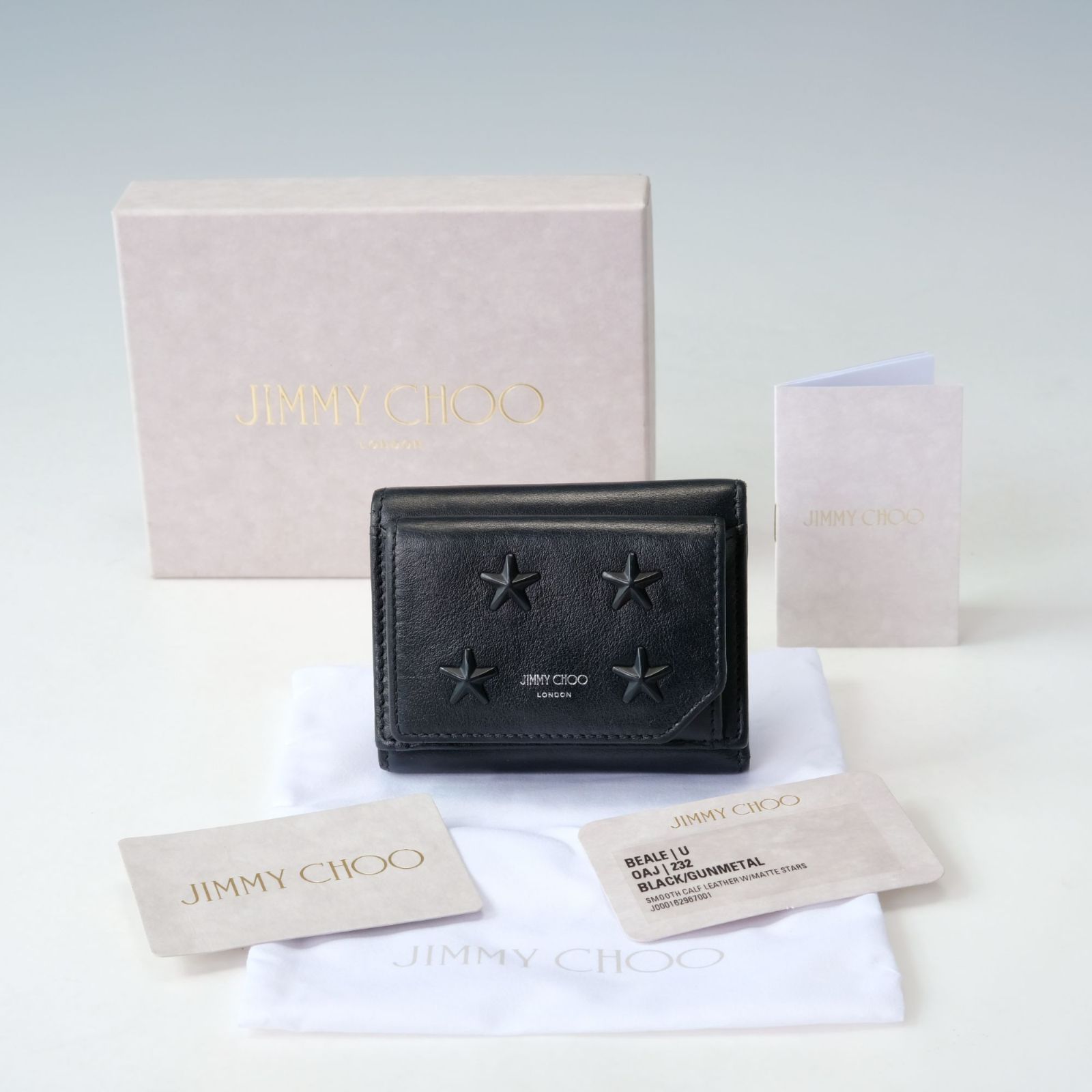 ✨極美品✨ JIMMY CHOO コンパクトウォレット　スタッズ　ブラック JIMMY CHOO ジミーチュウ スタースタッズ コンパクトジップウォレット