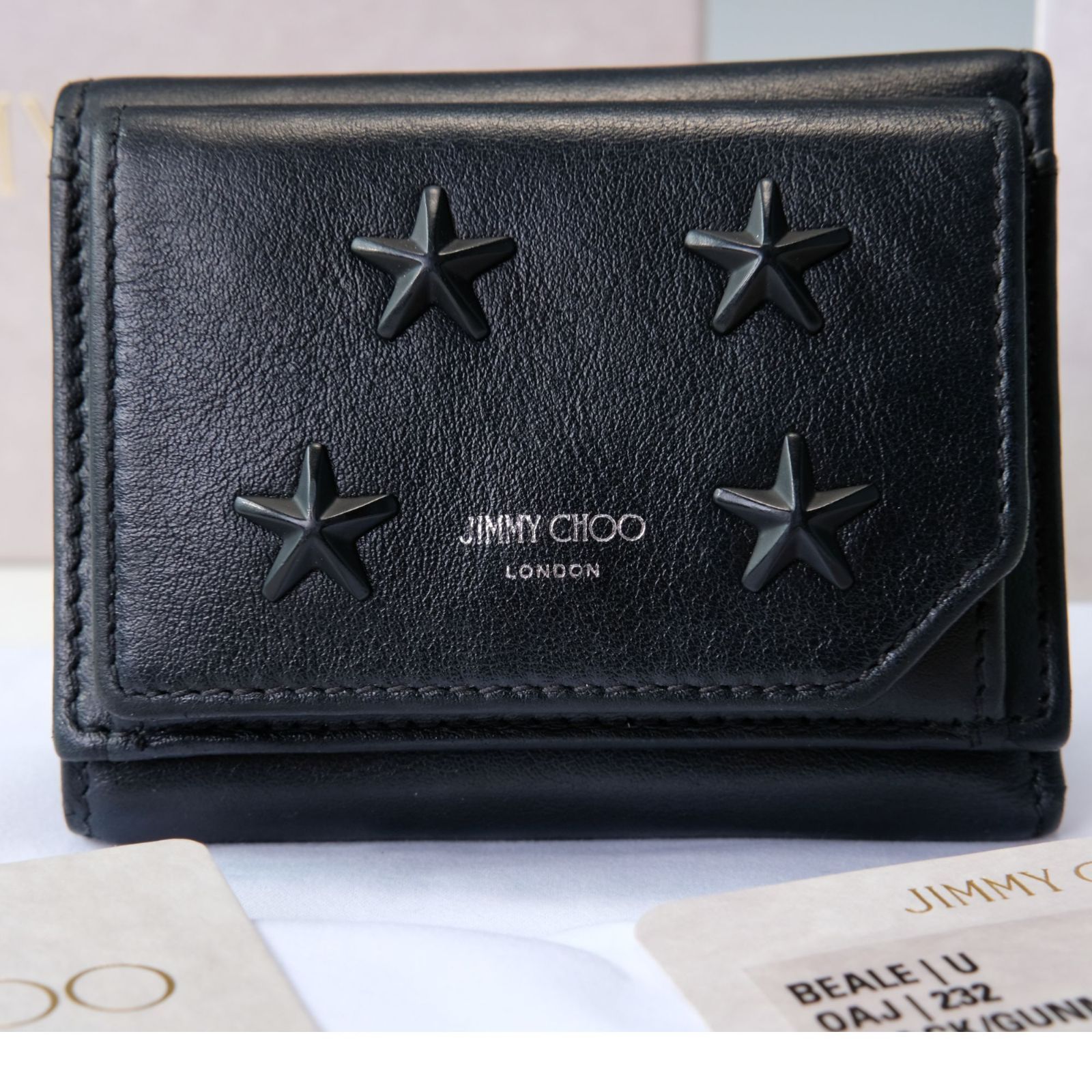 未使用級】JIMMY CHOO ジミーチュウ 三つ折り財布 スタースタッズ