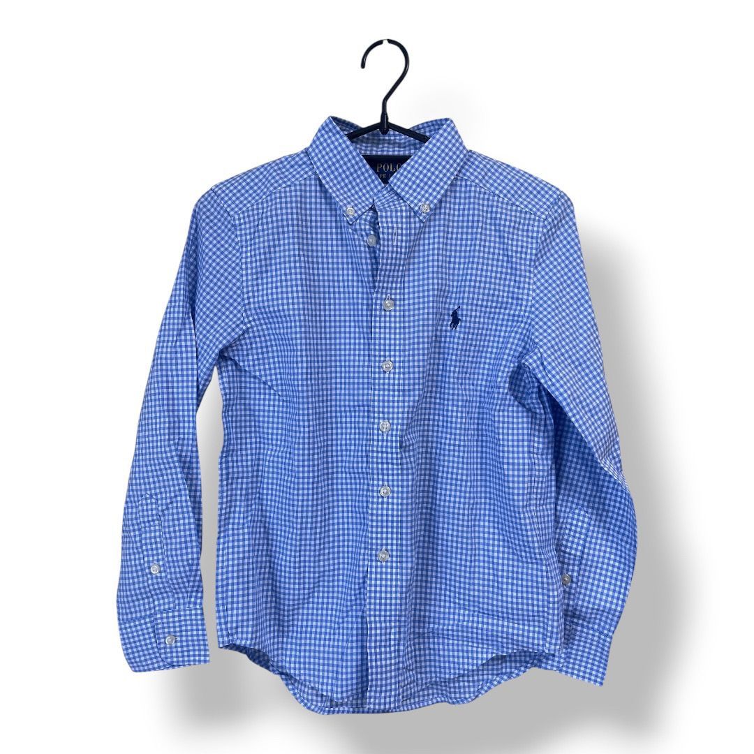 POLO RALPH LAUREN ポロ ラルフローレン ギンガムチェック柄 シャツ 青色 白色 キッズトップス 管理SK 337