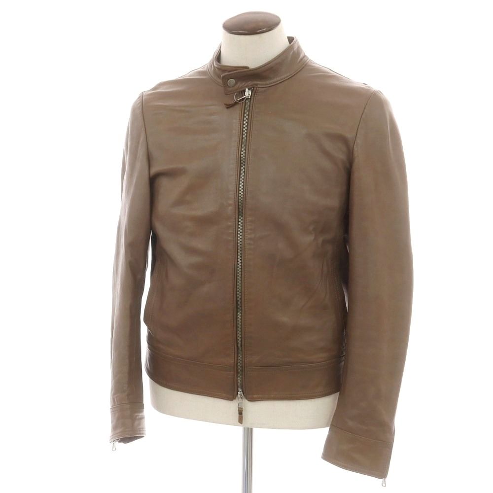 エンメティ EMMETI ラムスキンレザー シングルライダースジャケット ブラウン サイズ52 メンズ