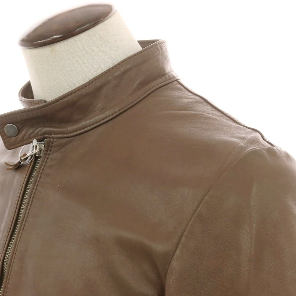 エンメティ EMMETI ラムスキンレザー シングルライダースジャケット ブラウン サイズ52 メンズ