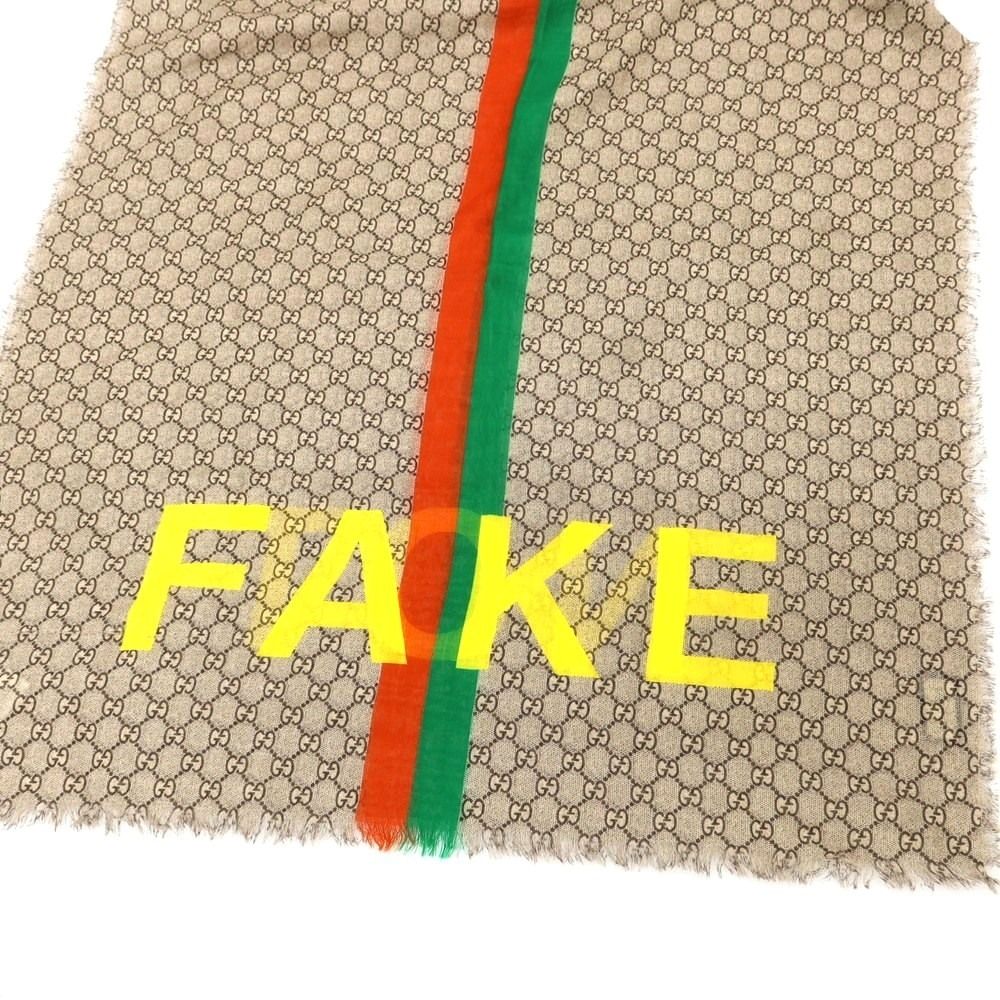  グッチ GUCCI FAKE NOT ウール ストール グレーベージュ メンズ ストール ショール 小物