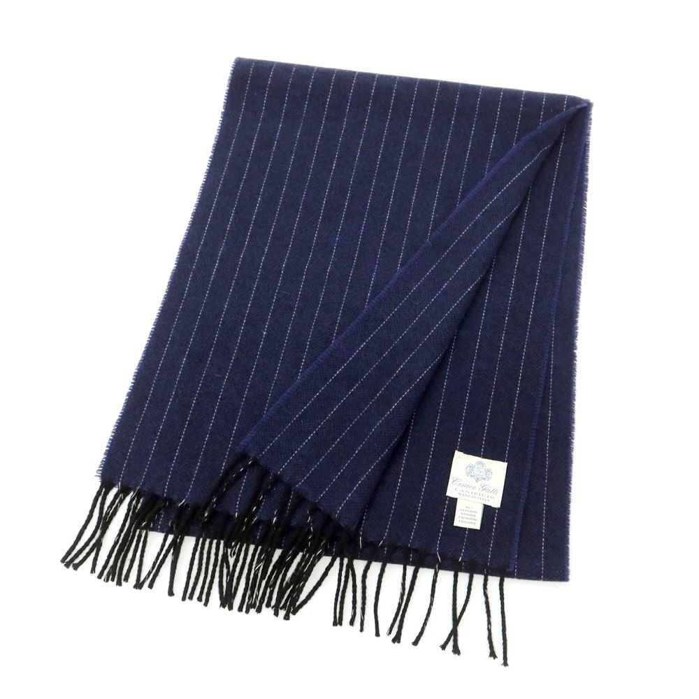 チェーザレ ガッティ Cesare Gatti カシミヤ ピンストライプ マフラー ネイビーxホワイト メンズ