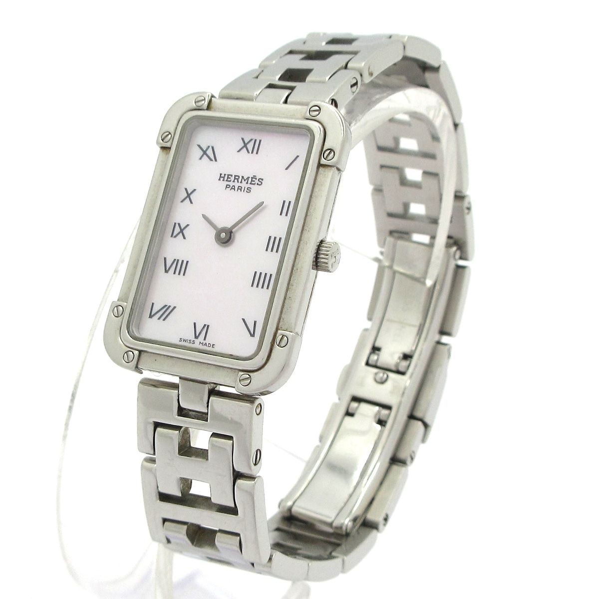 HERMES エルメス 腕時計 クロアジュール CR 2.210 レディース SS シェル文字盤 ピンクシェル