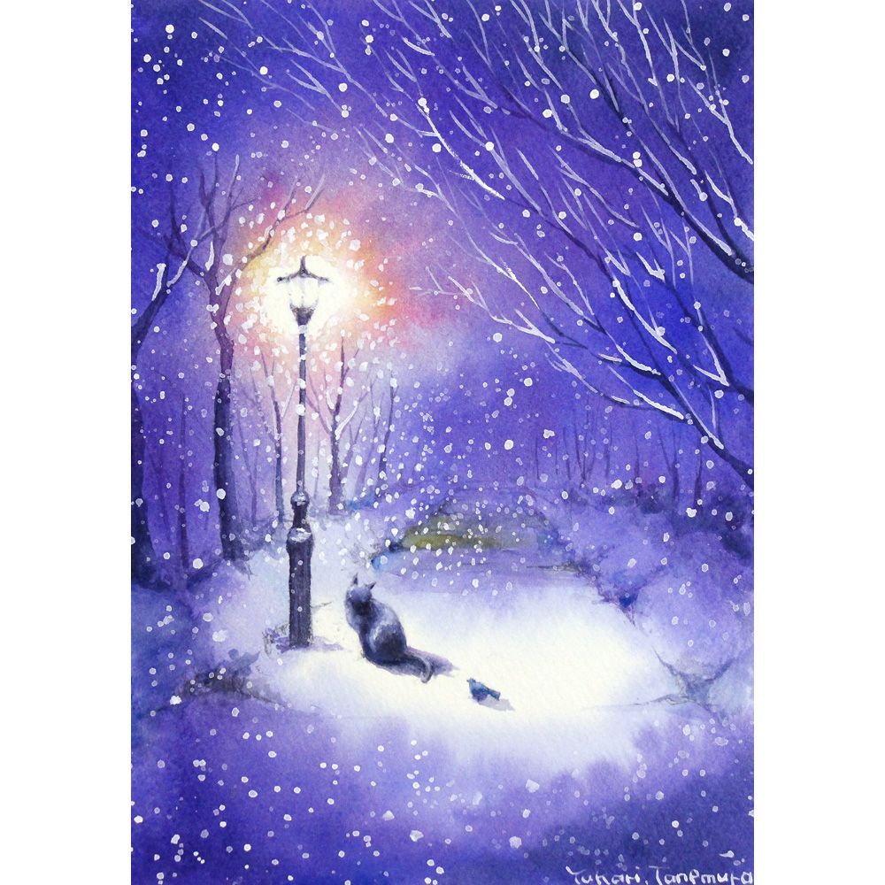 原画）雪夜の光【A5サイズ／水彩画／#2815】 - メルカリ