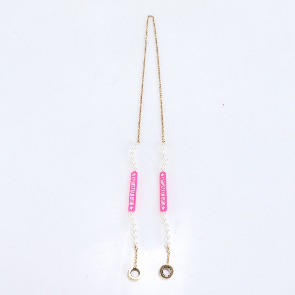 極美品 クリスチャンディオール AirPods チェーンホルダー ネックレス フェイクパール ゴールド アクセサリー レディース RCE CH1-7【中古】