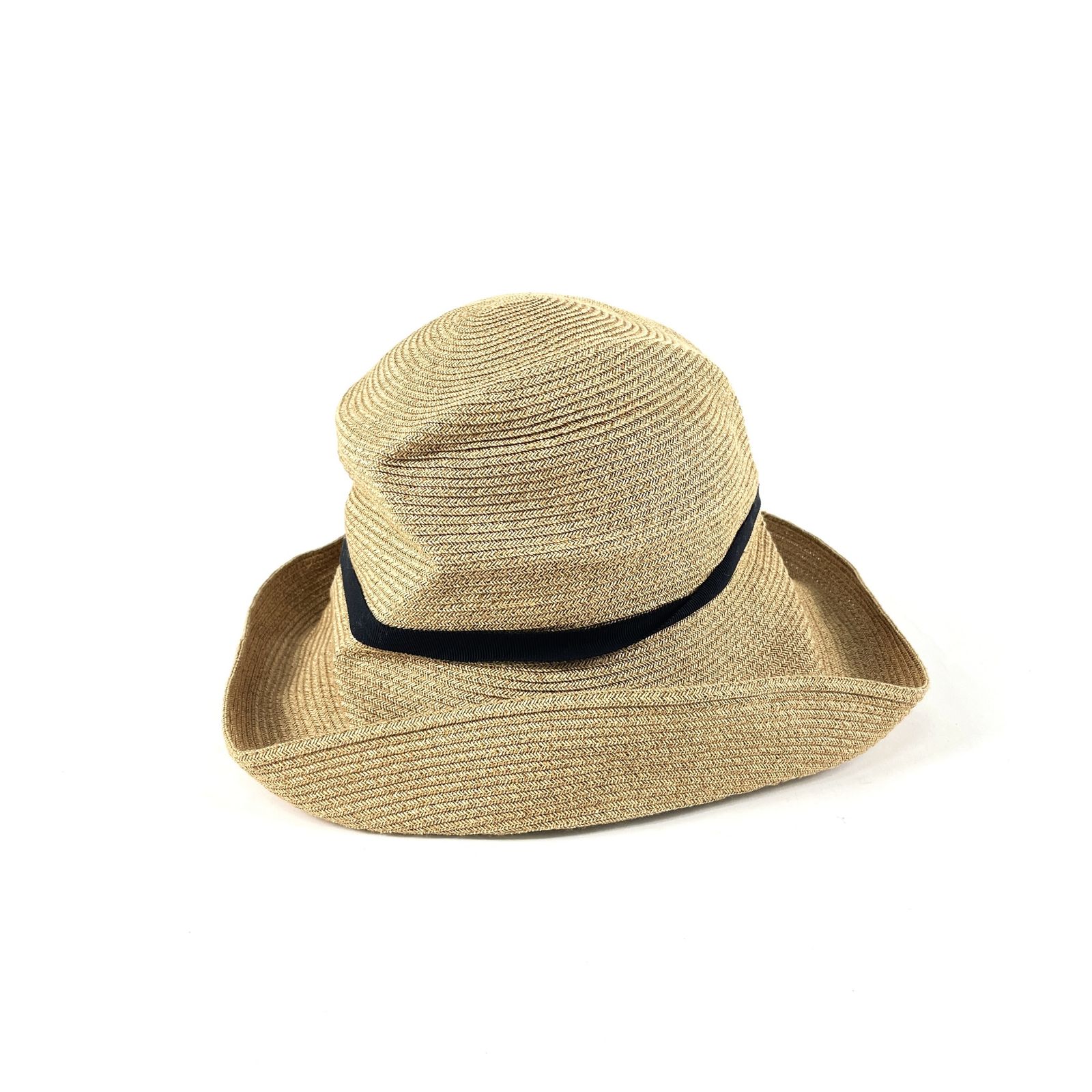 【超美品】mature ha 麦わら帽子 ベージュ系　ターコイズリボン 超美品】mature ha 麦わら帽子 ベージュ系 ターコイズリボン