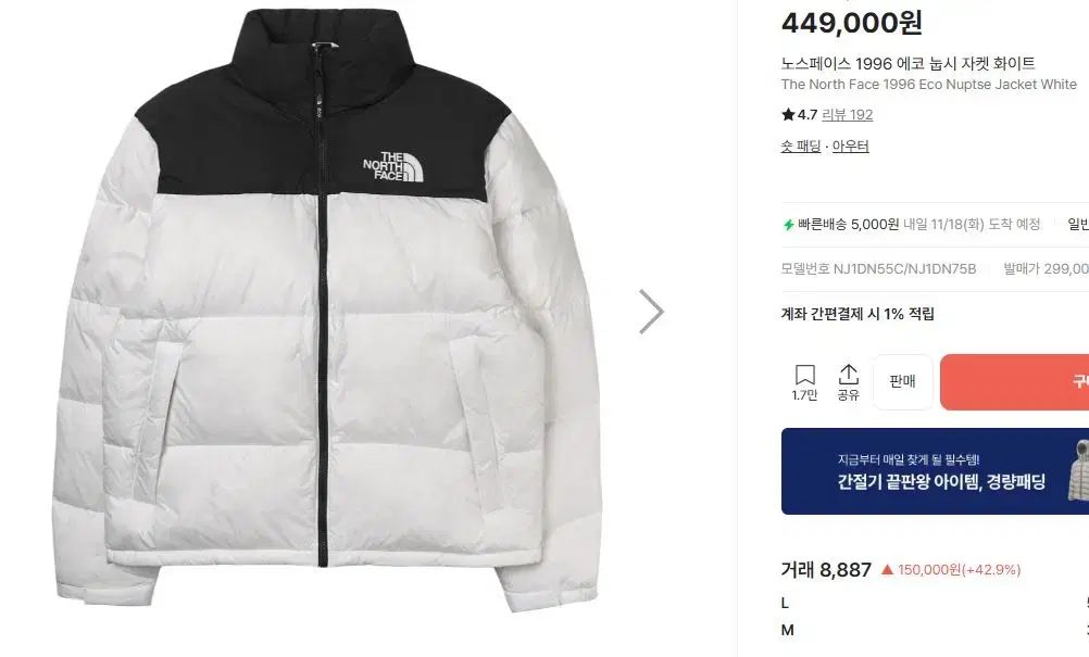 THE NORTH FACE 1996 エコー Nuptse ジャケット 白 2XL 110